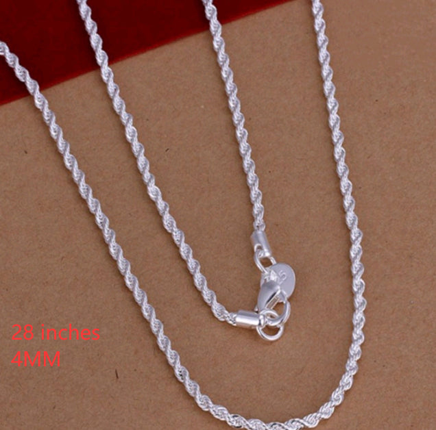 Silver-plated 2MM twisted rope twist necklace